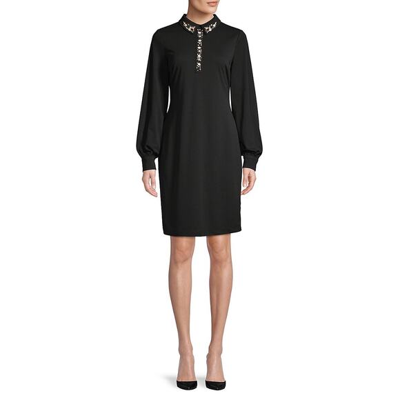 Karl Lagerfeld Black Embellished Long Sleeve Dress Size 6 Workwear Dressy - Picture 12 of 12